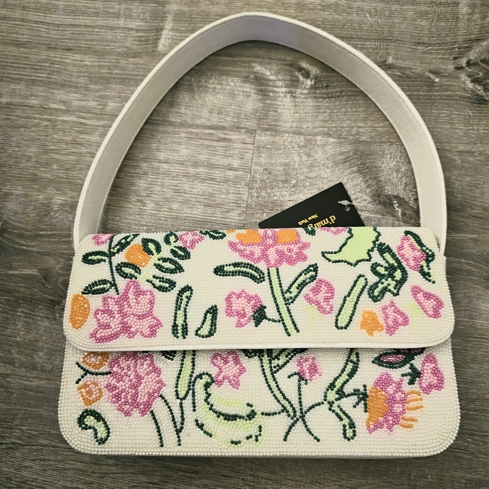 D’Margeaux Handcrafted White Floral Beaded shoulder bag - Picture 9 of 13